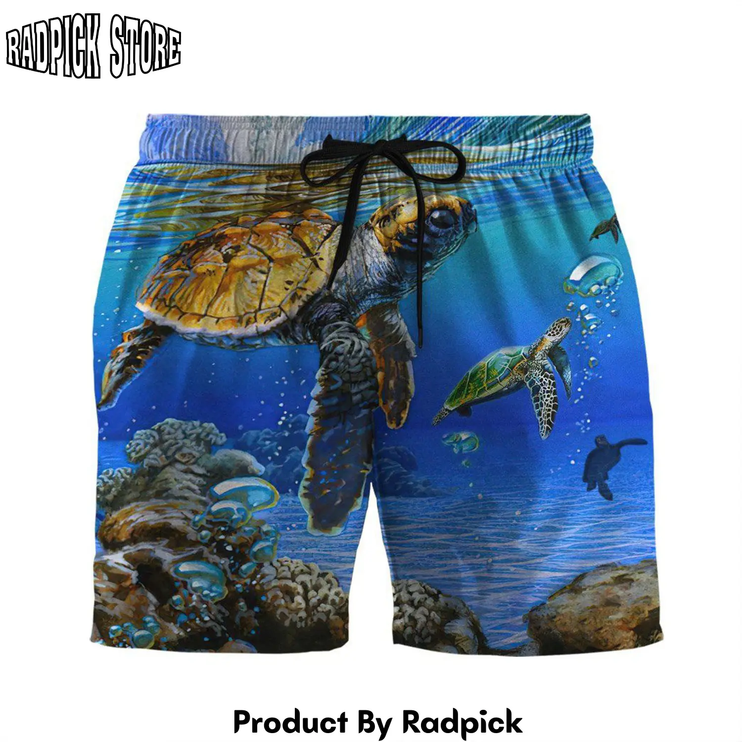 Radpick 3d in the ocean turtle custom beach short rp631432